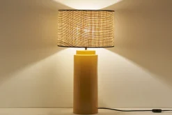Miliboo Lampe À Poser|Lampe À Poser-Lampe à poser en céramique émaillée jaune et abat-jour en raphia naturel H64 cm MAJES