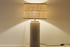 Miliboo Lampe À Poser|Lampe À Poser-Lampe à poser en céramique émaillée taupe et abat-jour en raphia naturel H64 cm MAJES