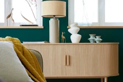 Miliboo Lampe À Poser|Lampe À Poser-Lampe à poser en céramique émaillée taupe et abat-jour en raphia naturel H64 cm MAJES