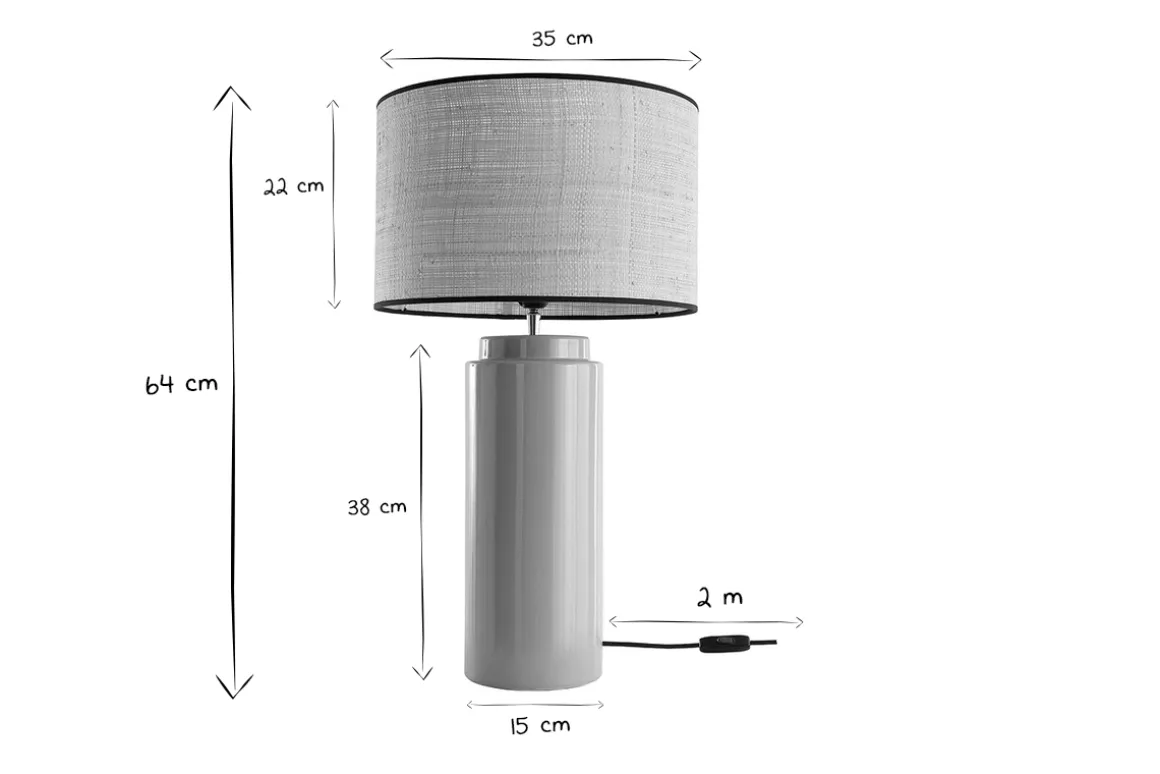 Miliboo Lampe À Poser|Lampe À Poser-Lampe à poser en céramique émaillée taupe et abat-jour en raphia naturel H64 cm MAJES