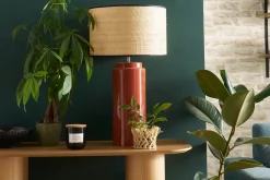 Miliboo Lampe À Poser|Lampe À Poser-Lampe à poser en céramique émaillée terracotta et abat-jour en raphia naturel H64 cm MAJES