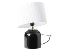 Miliboo Lampe À Poser|Lampe À Poser-Lampe à poser noire en céramique brillante et abat-jour en tissu plissé blanc H35 cm PIEGA