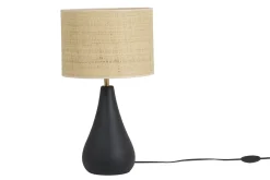 Miliboo Lampe À Poser|Lampe À Poser-Lampe à poser noire en céramique mate et abat-jour en raphia H49 cm PYRUS