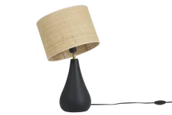 Miliboo Lampe À Poser|Lampe À Poser-Lampe à poser noire en céramique mate et abat-jour en raphia H49 cm PYRUS