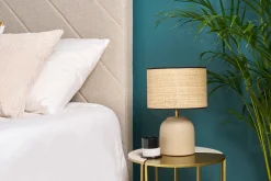 Miliboo Lampe À Poser|Lampe À Poser-Lampe à poser taupe en céramique mate et abat-jour en raphia H35 cm ROCHA