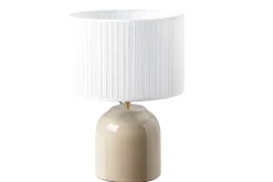 Miliboo Lampe À Poser|Lampe À Poser-Lampe à poser taupe en céramique brillante et abat-jour en tissu plissé blanc H35 cm PIEGA