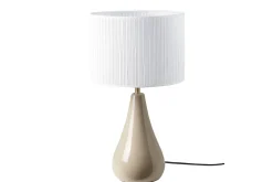 Miliboo Lampe À Poser|Lampe À Poser-Lampe à poser taupe en céramique brillante et abat-jour en tissu plissé blanc H49 cm TROIA