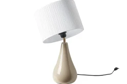 Miliboo Lampe À Poser|Lampe À Poser-Lampe à poser taupe en céramique brillante et abat-jour en tissu plissé blanc H49 cm TROIA