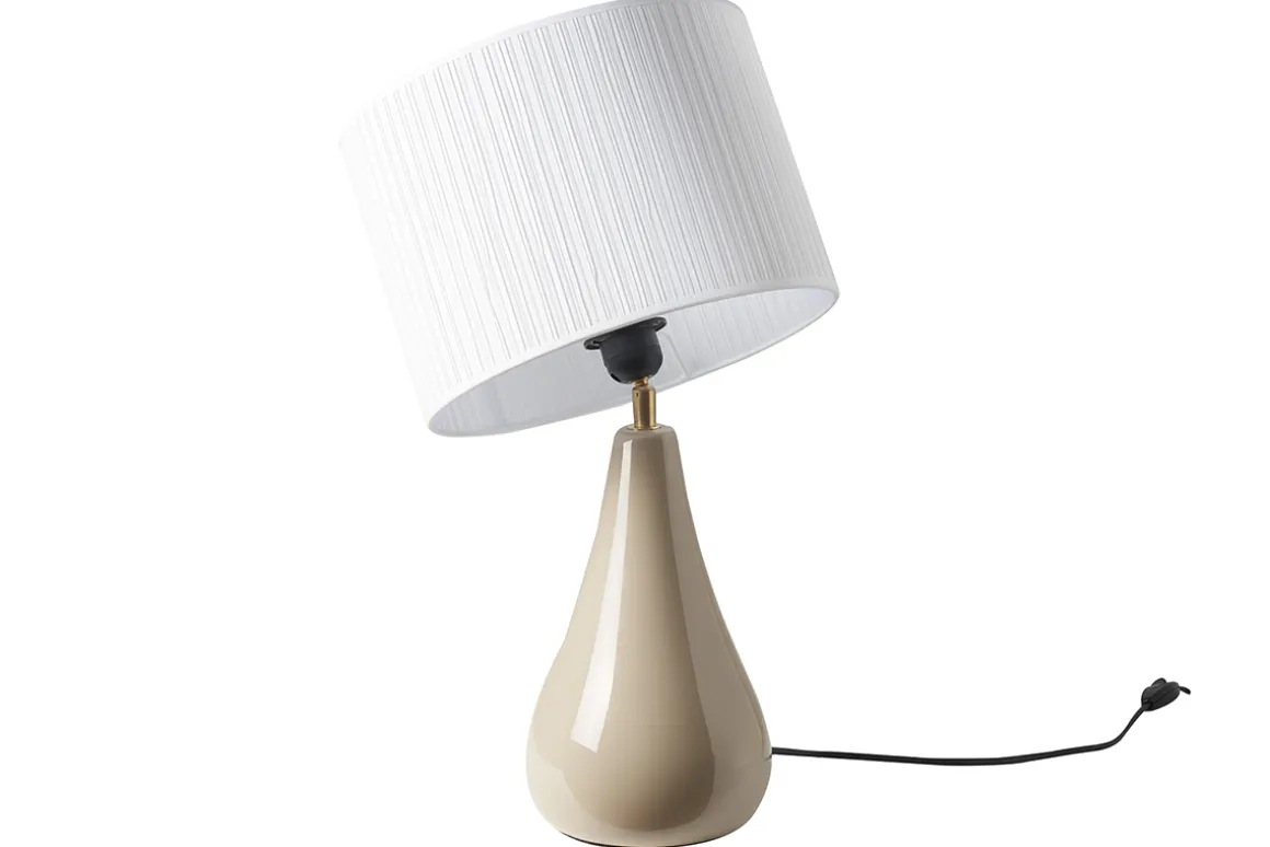 Miliboo Lampe À Poser|Lampe À Poser-Lampe à poser taupe en céramique brillante et abat-jour en tissu plissé blanc H49 cm TROIA