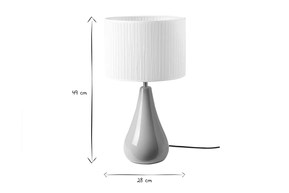 Miliboo Lampe À Poser|Lampe À Poser-Lampe à poser taupe en céramique brillante et abat-jour en tissu plissé blanc H49 cm TROIA