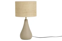 Miliboo Lampe À Poser|Lampe À Poser-Lampe à poser taupe en céramique mate et abat-jour en raphia H49 cm PYRUS