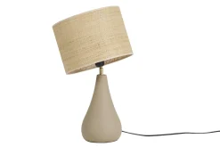 Miliboo Lampe À Poser|Lampe À Poser-Lampe à poser taupe en céramique mate et abat-jour en raphia H49 cm PYRUS