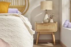 Miliboo Lampe À Poser|Lampe À Poser-Lampe à poser taupe en céramique mate et abat-jour en raphia H49 cm PYRUS