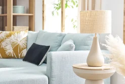 Miliboo Lampe À Poser|Lampe À Poser-Lampe à poser taupe en céramique mate et abat-jour en raphia H49 cm PYRUS