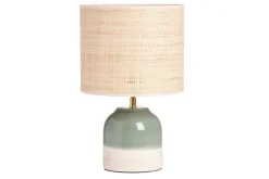 Miliboo Lampe À Poser|Lampe À Poser-Lampe à poser verte en céramique et abat-jour en rabane H35 cm PIEGA