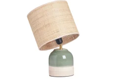 Miliboo Lampe À Poser|Lampe À Poser-Lampe à poser verte en céramique et abat-jour en rabane H35 cm PIEGA