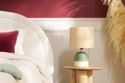 Miliboo Lampe À Poser|Lampe À Poser-Lampe à poser verte en céramique et abat-jour en rabane H35 cm PIEGA