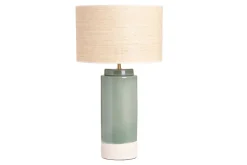 Miliboo Lampe À Poser|Lampe À Poser-Lampe à poser verte en céramique et abat-jour en rabane H64 cm MAJES