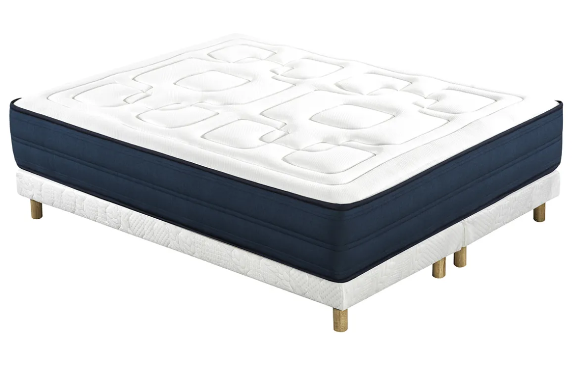 Miliboo Lit Adulte|Matelas-Lit 2 places 180x200 cm avec sommiers tapissiers et matelas avec accueil mousse à mémoire de forme BENJI