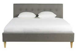 Miliboo Lit Adulte-Lit 2 places 160x200 cm avec tête de lit en tissu gris clair LEONCE