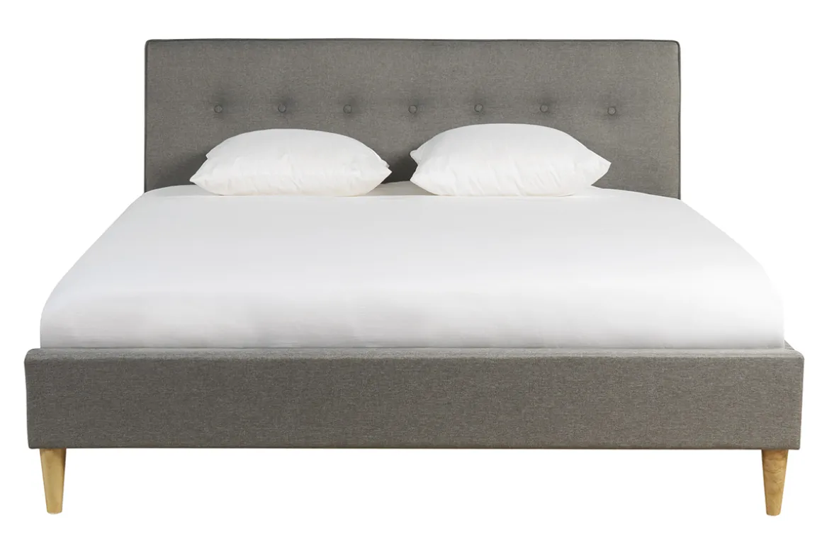 Miliboo Lit Adulte-Lit 2 places 160x200 cm avec tête de lit en tissu gris clair LEONCE