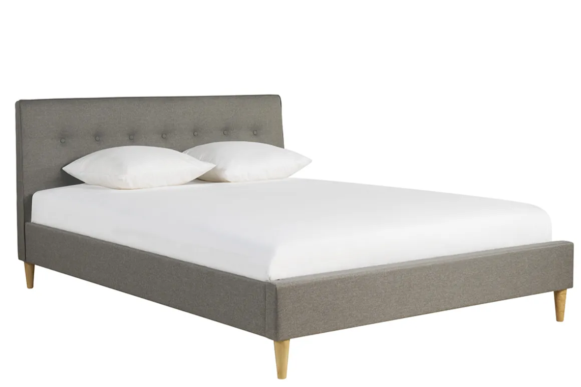 Miliboo Lit Adulte-Lit 2 places 160x200 cm avec tête de lit en tissu gris clair LEONCE