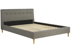 Miliboo Lit Adulte-Lit 2 places 160x200 cm avec tête de lit en tissu gris clair LEONCE