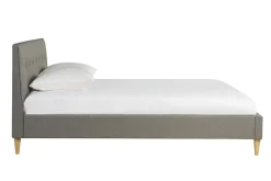 Miliboo Lit Adulte-Lit 2 places 160x200 cm avec tête de lit en tissu gris clair LEONCE