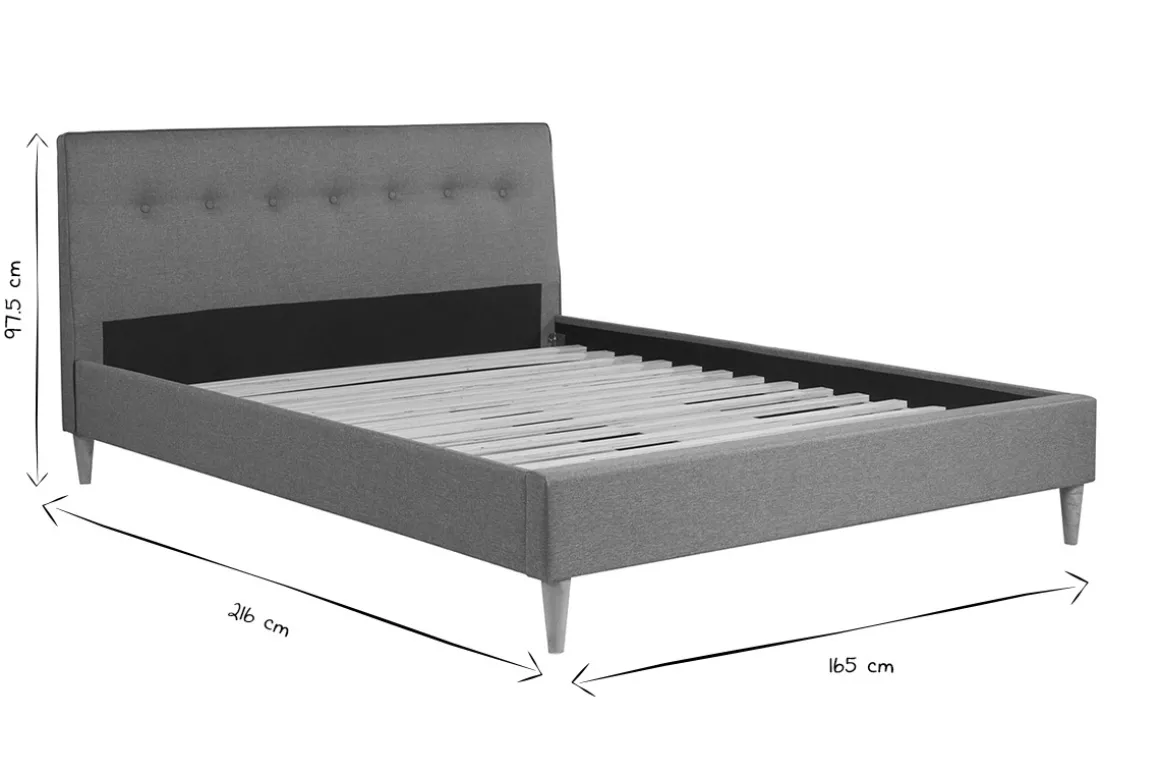 Miliboo Lit Adulte-Lit 2 places 160x200 cm avec tête de lit en tissu gris clair LEONCE