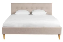 Miliboo Lit Adulte-Lit 2 places 160x200 cm avec tête de lit en tissu beige LEONCE