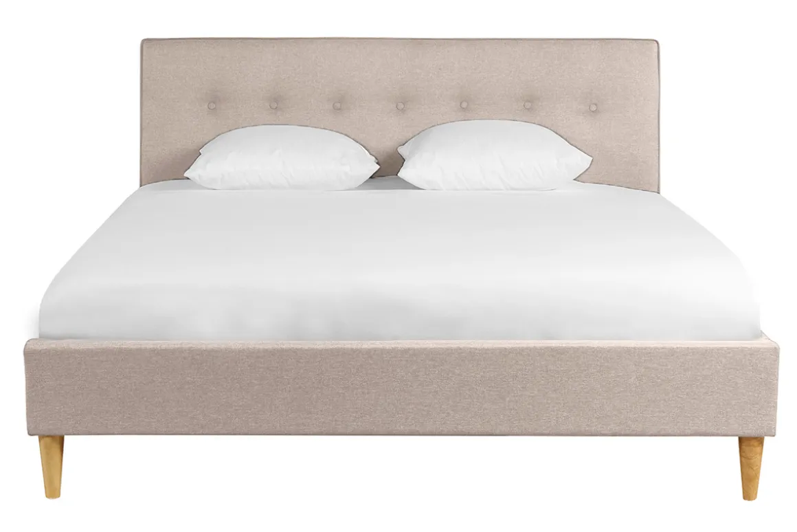 Miliboo Lit Adulte-Lit 2 places 160x200 cm avec tête de lit en tissu beige LEONCE