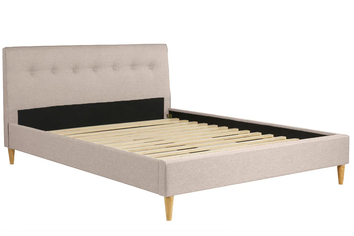 Miliboo Lit Adulte-Lit 2 places 160x200 cm avec tête de lit en tissu beige LEONCE