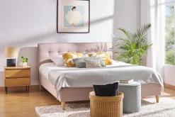 Miliboo Lit Adulte-Lit 2 places 160x200 cm avec tête de lit en tissu beige LEONCE