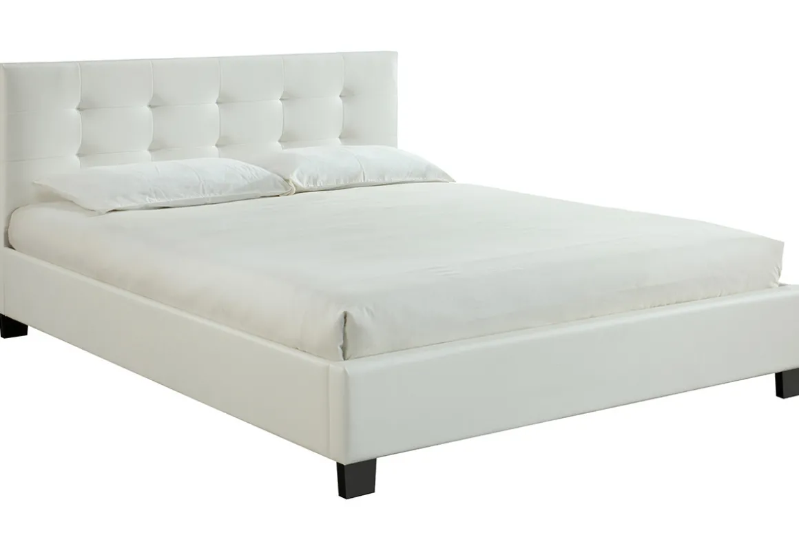 Miliboo Lit Adulte-Lit 2 places 160x200 cm blanc capitonné MARQUISE