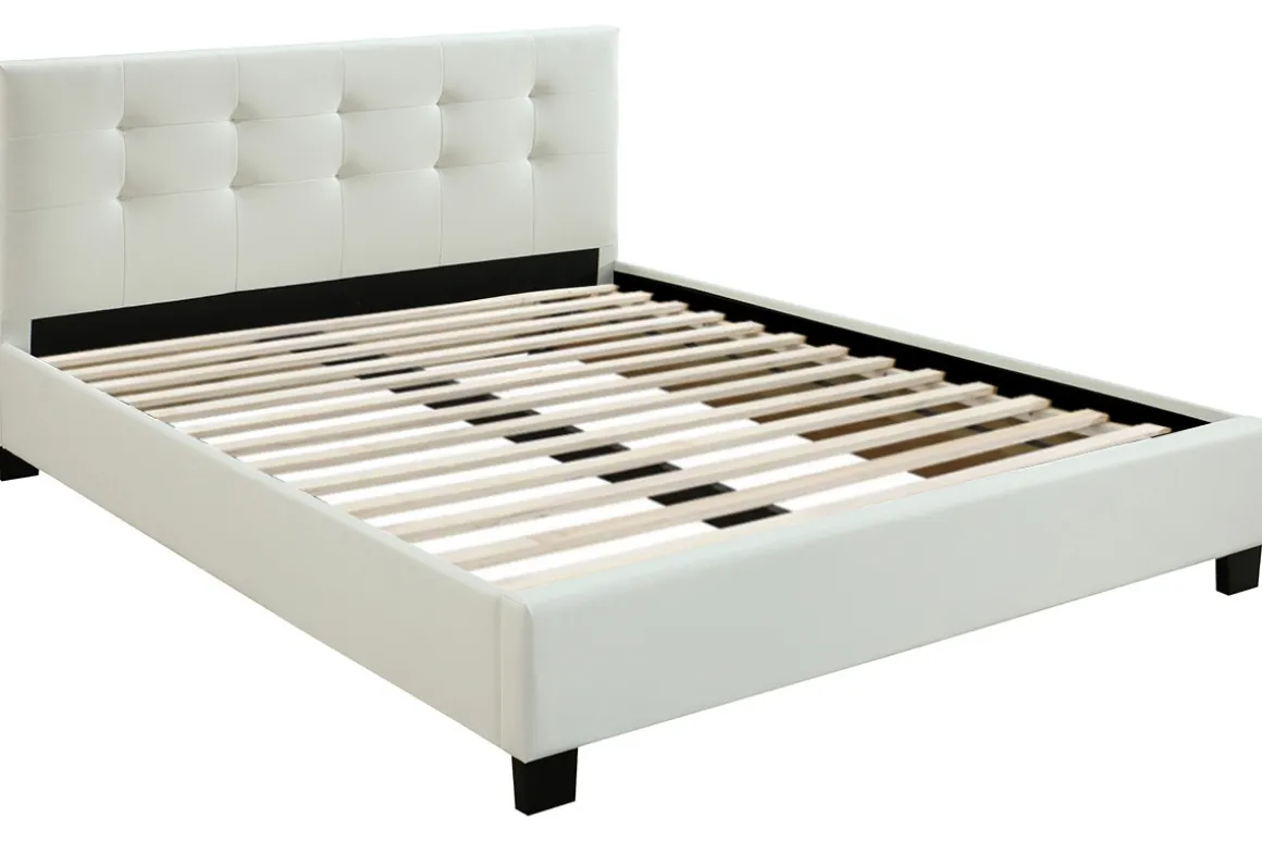 Miliboo Lit Adulte-Lit 2 places 160x200 cm blanc capitonné MARQUISE