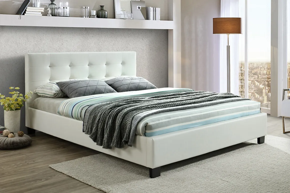 Miliboo Lit Adulte-Lit 2 places 160x200 cm blanc capitonné MARQUISE