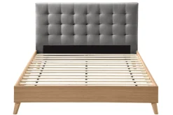 Miliboo Lit Adulte-Lit 2 places 160x200 cm en bois et tissu gris capitonné LYNN