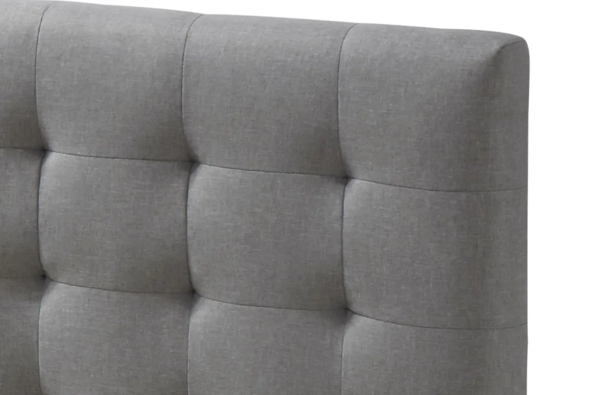 Miliboo Lit Adulte-Lit 2 places 160x200 cm en bois et tissu gris capitonné LYNN