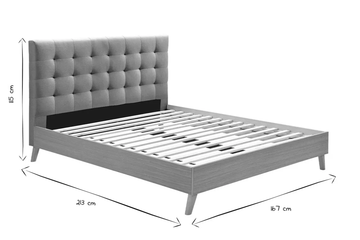 Miliboo Lit Adulte-Lit 2 places 160x200 cm en bois et tissu gris capitonné LYNN