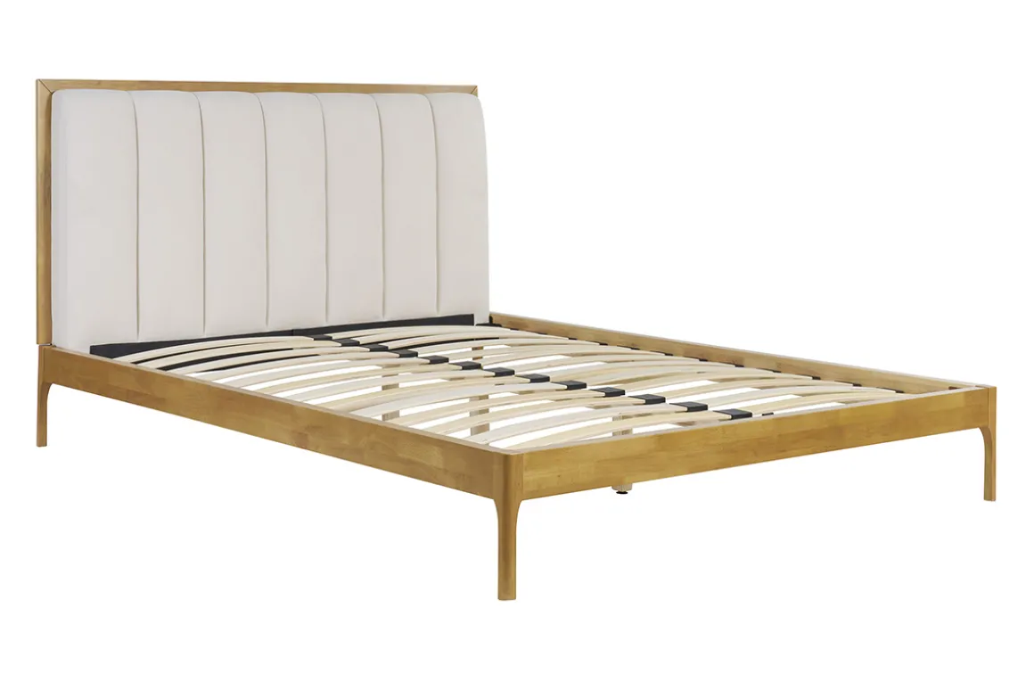 Miliboo Lit Adulte-Lit 2 places 160x200 cm en bois clair et tissu gris clair RONN