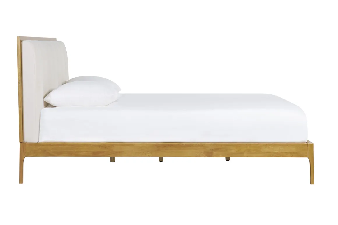 Miliboo Lit Adulte-Lit 2 places 160x200 cm en bois clair et tissu gris clair RONN