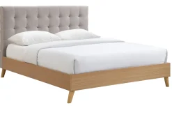 Miliboo Lit Adulte-Lit 2 places 160x200 cm en bois et tissu beige LYNN