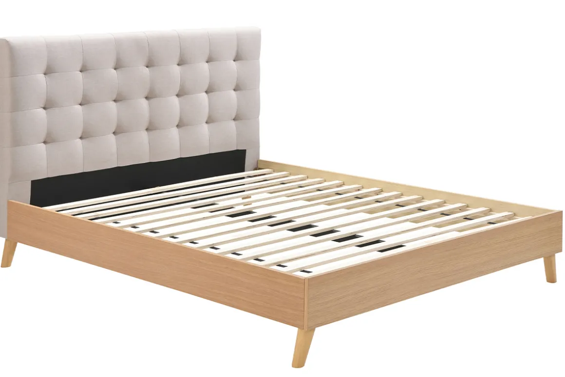 Miliboo Lit Adulte-Lit 2 places 160x200 cm en bois et tissu beige LYNN