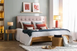 Miliboo Lit Adulte-Lit 2 places 160x200 cm en bois et tissu beige LYNN