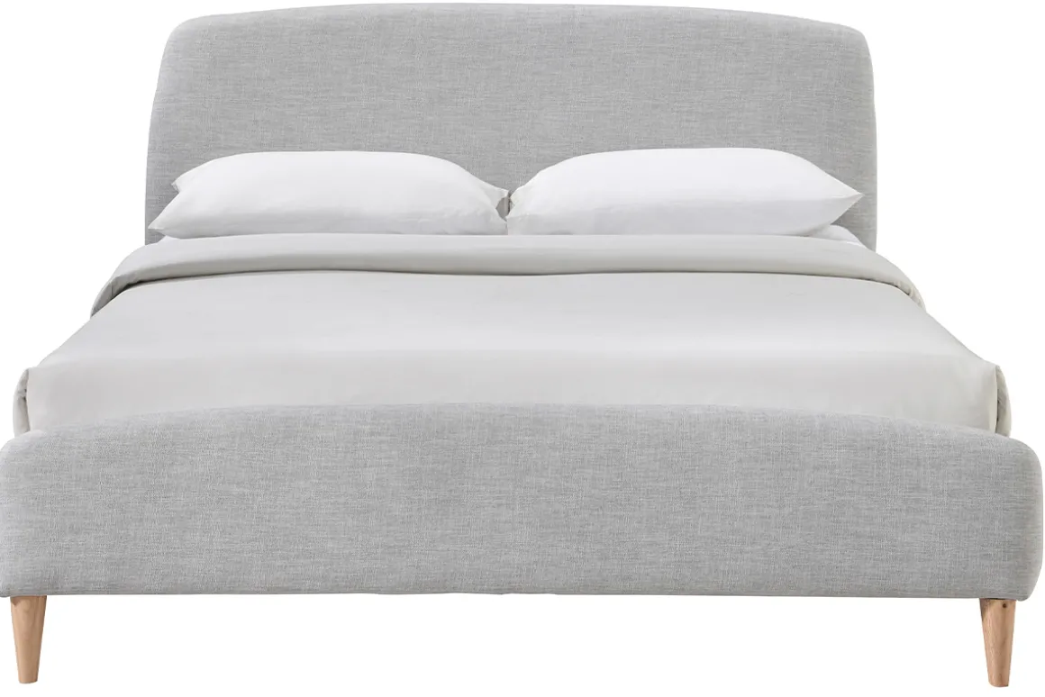 Miliboo Lit Adulte-Lit 2 places 160x200 cm en tissu gris clair NIELS