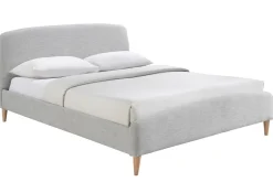 Miliboo Lit Adulte-Lit 2 places 160x200 cm en tissu gris clair NIELS