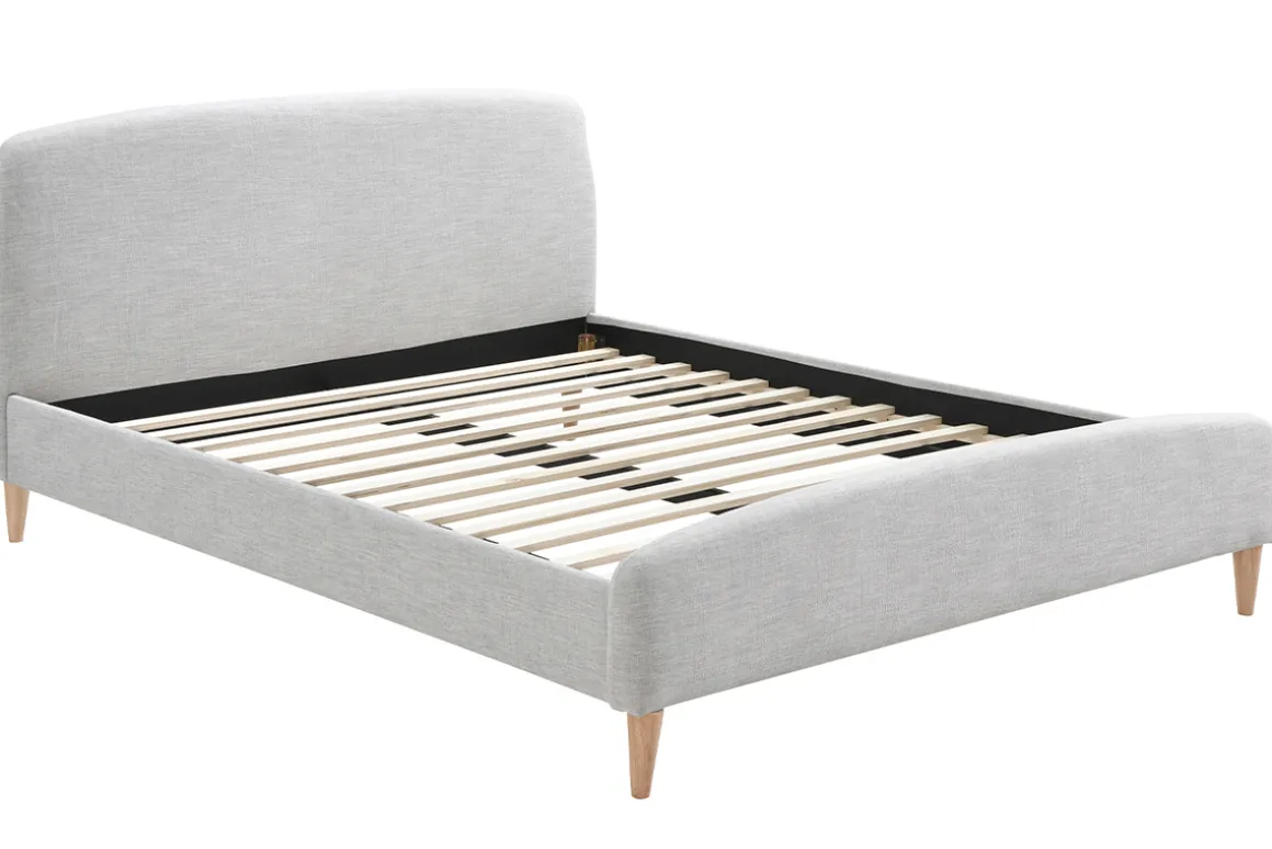 Miliboo Lit Adulte-Lit 2 places 160x200 cm en tissu gris clair NIELS