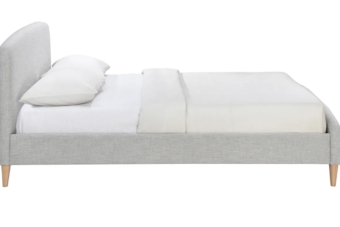 Miliboo Lit Adulte-Lit 2 places 160x200 cm en tissu gris clair NIELS