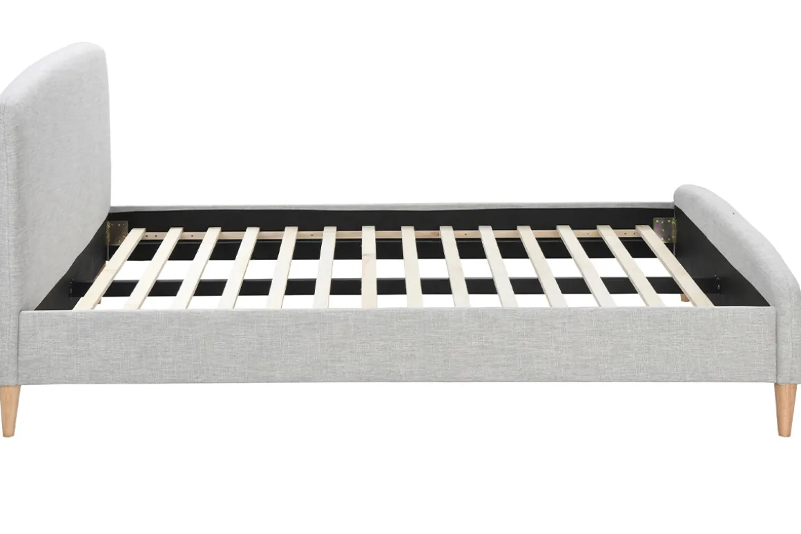 Miliboo Lit Adulte-Lit 2 places 160x200 cm en tissu gris clair NIELS