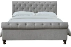 Miliboo Lit Adulte-Lit 2 places 160x200 cm en tissu gris capitonné RILEY